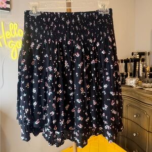 Chico's Black Floral A-Line Skirt